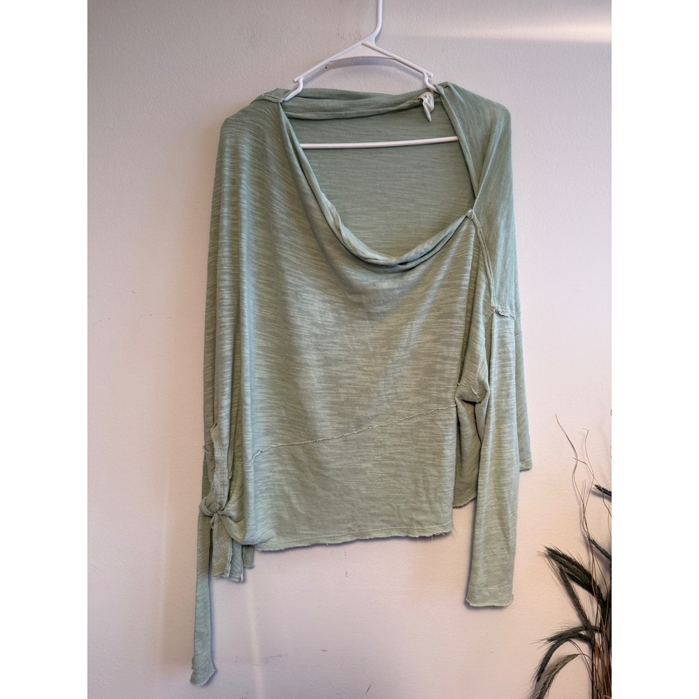 We The Free Free People Sage Green Slouchy Cowl Neck Raw Edge Top Large 3927
